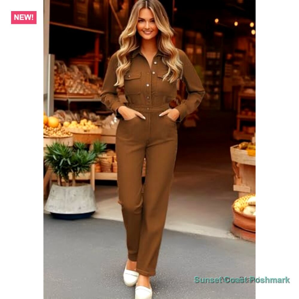 Polyester Blend Long Sleeve Button Up Jumpsuit Wi… - image 3